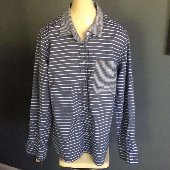 Nexx Tops - Nexx navy/white stripe button front shirt, medium